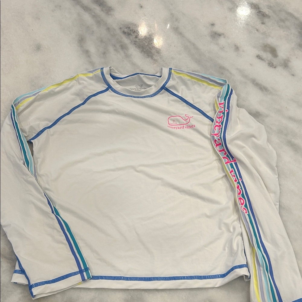 Vineyard Vines White Shirt with Blue and Yellow Accents